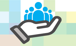 Several individuals sitting in a clip art palm of someone's hand together with Sourcewise blocking logo in the background.